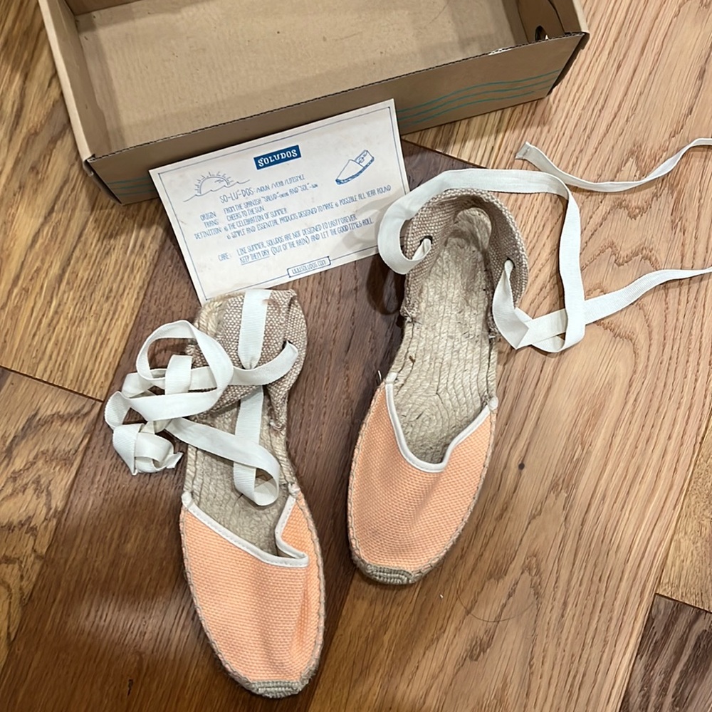 New Soludos woven ankle espadrille in peach